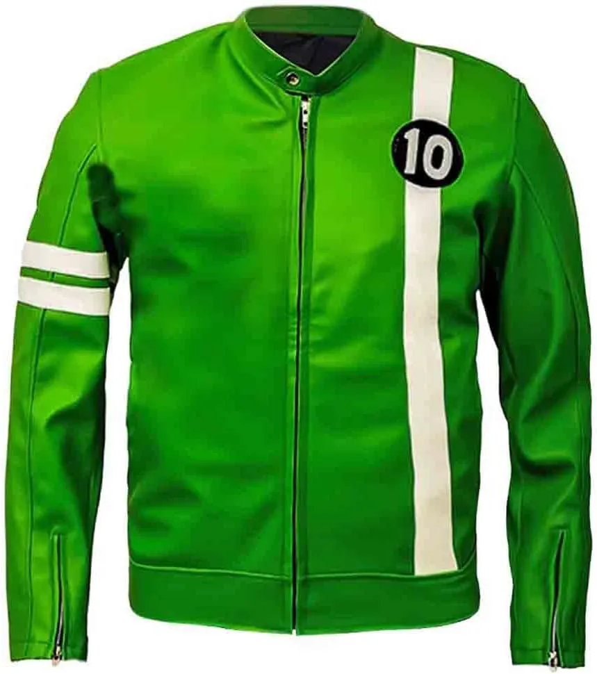 Men's Green Ben-10 Adult Tennyson Alien Swarm Ryan Kelly Ultra Soft Synthetic Leather casual biker Jacket