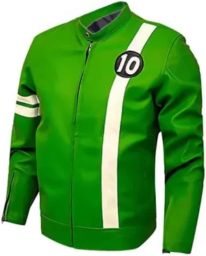 Men's Green Ben-10 Adult Tennyson Alien Swarm Ryan Kelly Ultra Soft Synthetic Leather casual biker Jacket