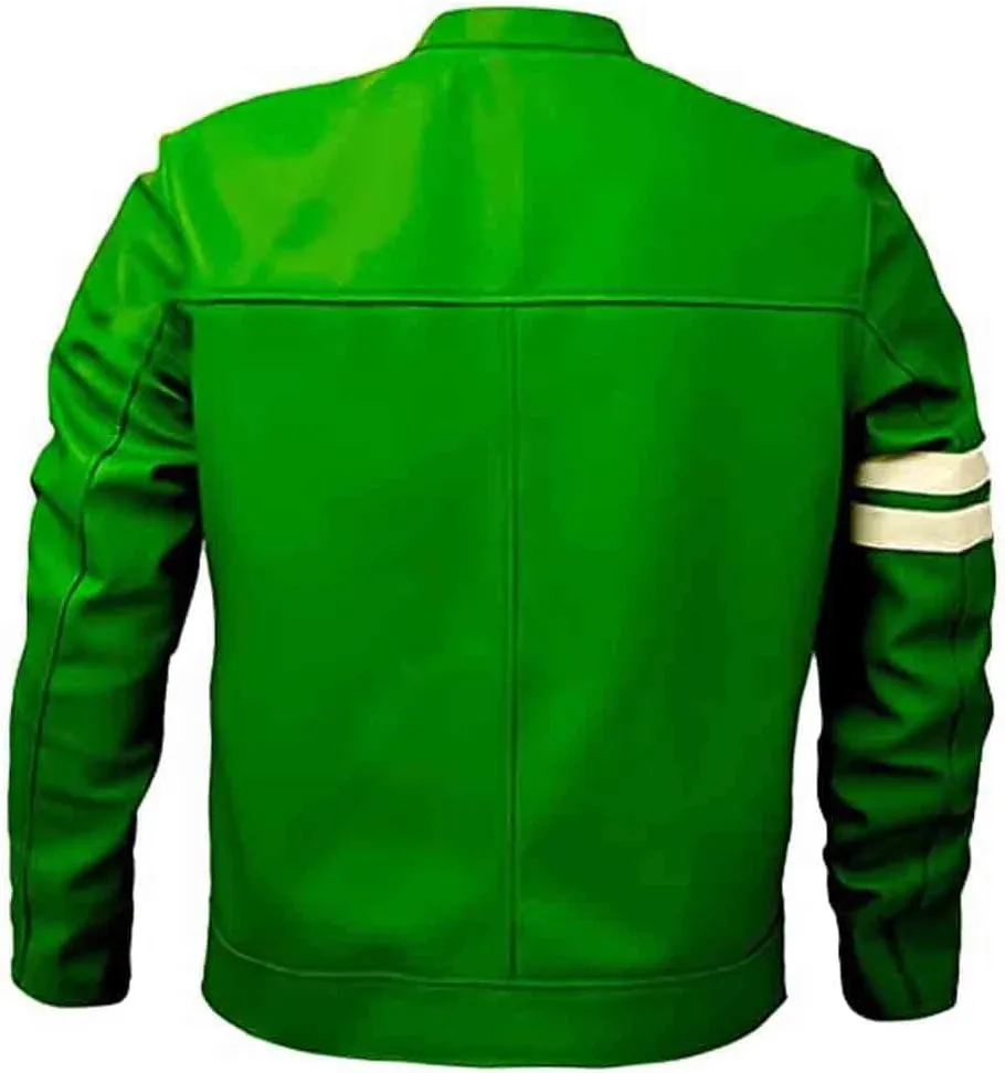 Men's Green Ben-10 Adult Tennyson Alien Swarm Ryan Kelly Ultra Soft Synthetic Leather casual biker Jacket