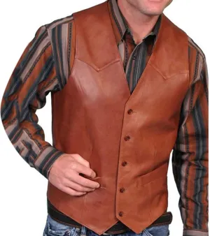 Men's V Neck Western Cowboy Vest Faux Leather Suit Vest Button Down Waistcoat Slim Fit Vintage Sleeveless Vest Jacket