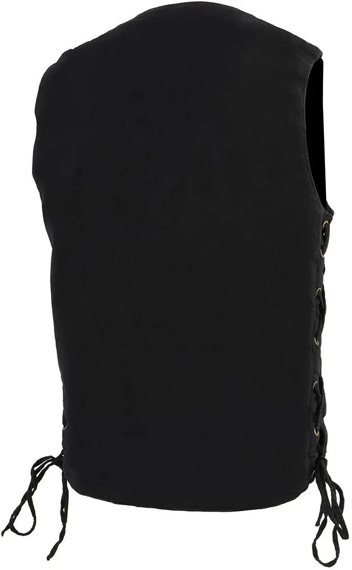 Milwaukee Leather DM1990 Men's Black 10 Pocket Side Lace Denim Vest