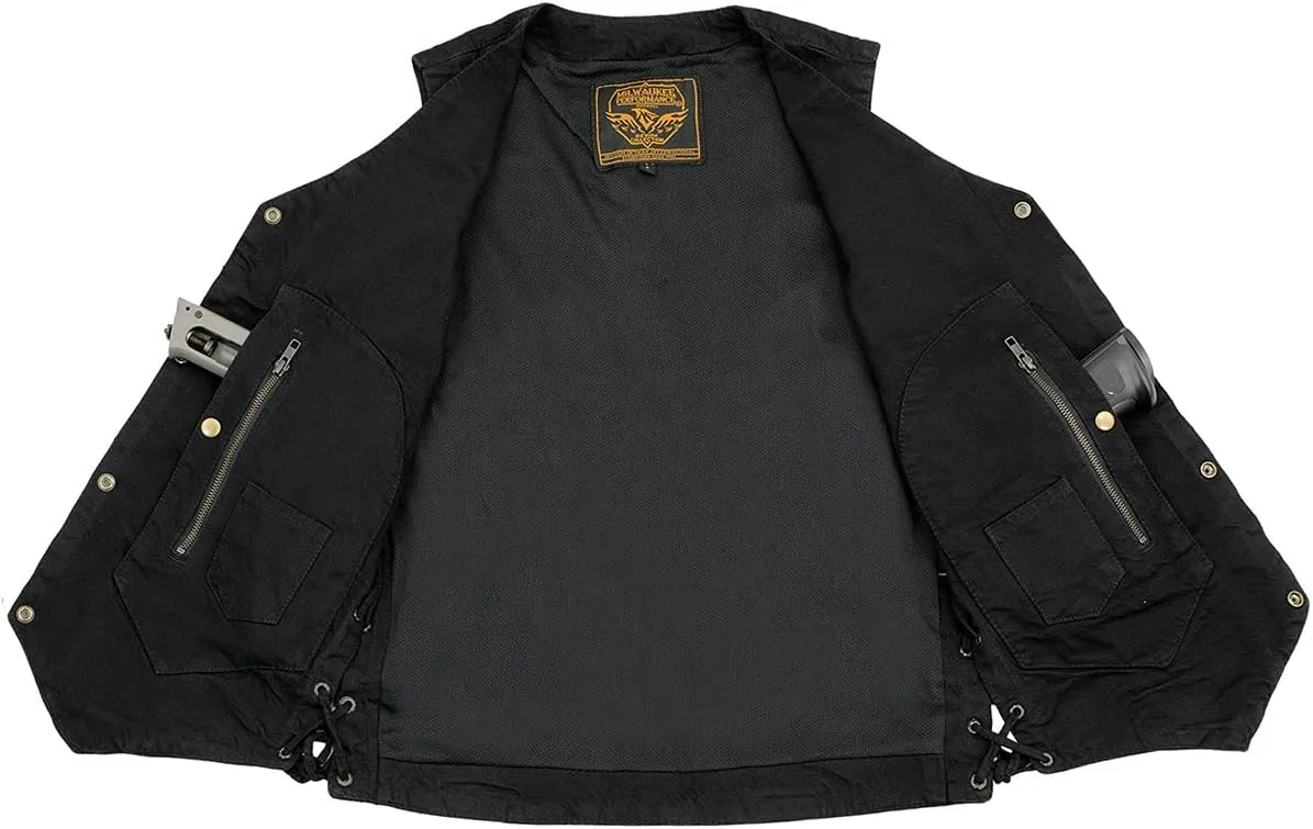 Milwaukee Leather DM1990 Men's Black 10 Pocket Side Lace Denim Vest