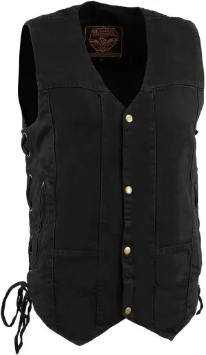 Milwaukee Leather DM1990 Men's Black 10 Pocket Side Lace Denim Vest