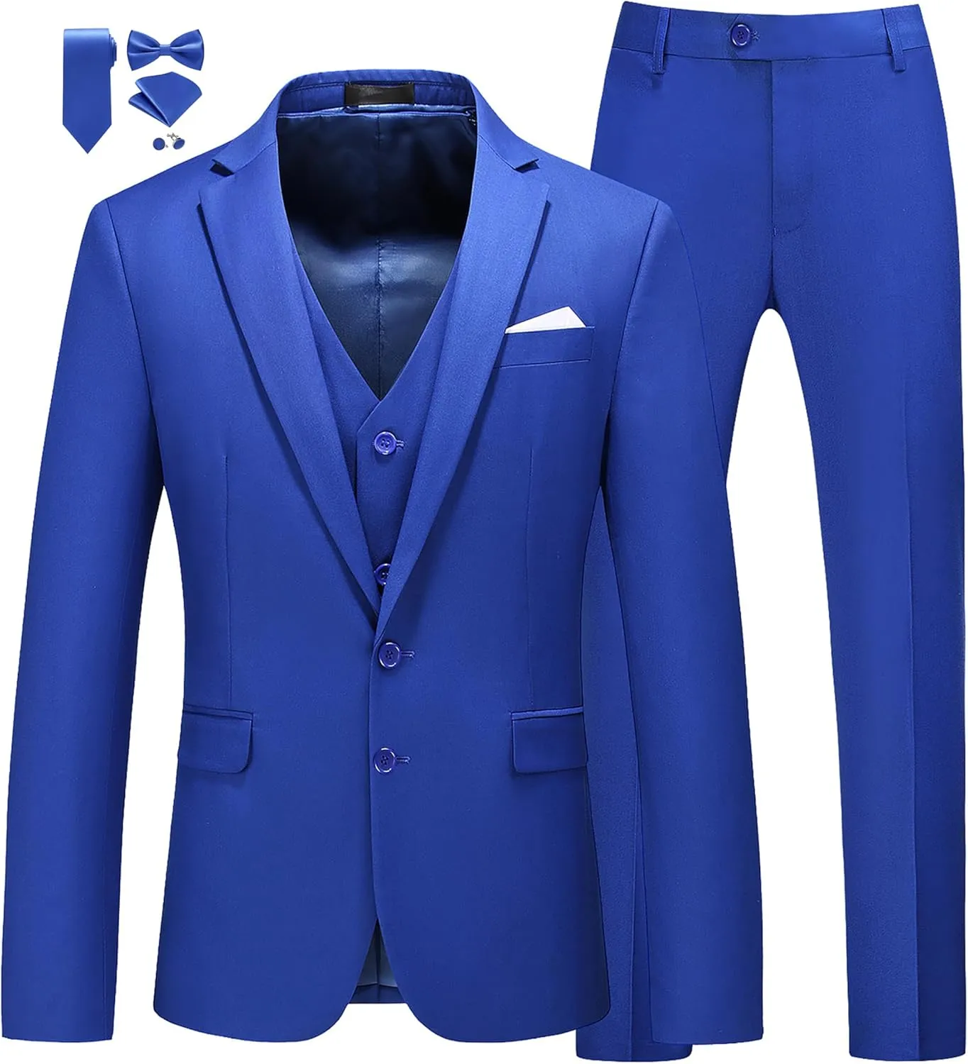MOGU Mens 3 Piece Suit Slim Fit Pure Color Tuxedos for Wedding Prom