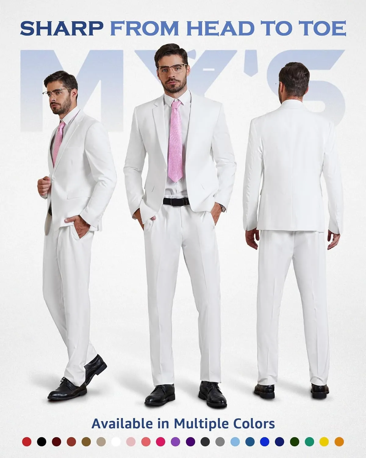 MY'S Men's 2 Piece Suit, One Button Slim Fit Jacket and Pants with Tie, Classic Blazer for Weddings Business Party