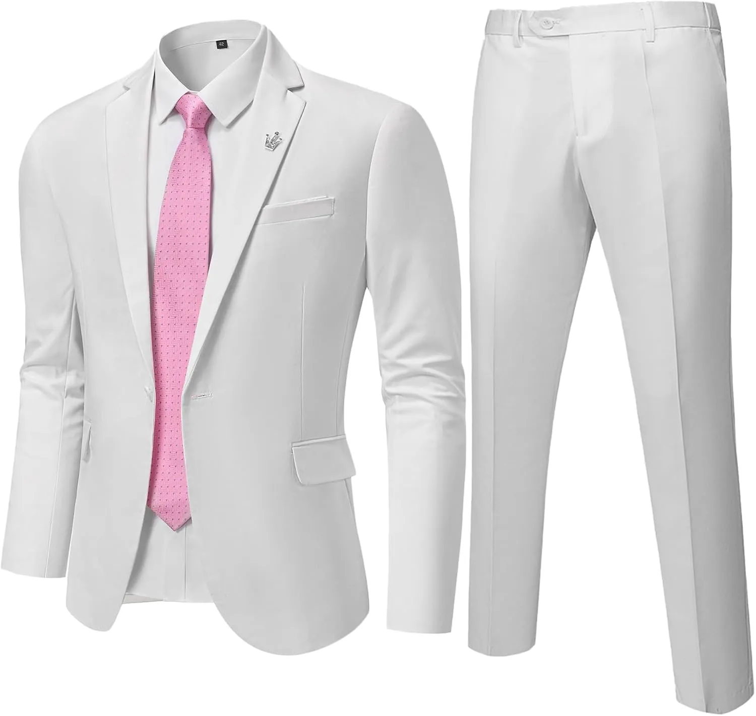 MY'S Men's 2 Piece Suit, One Button Slim Fit Jacket and Pants with Tie, Classic Blazer for Weddings Business Party