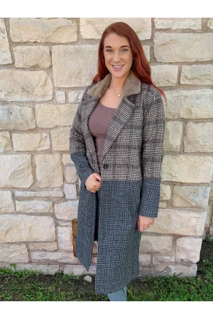 Mystree Plaid Fur Collar Coat