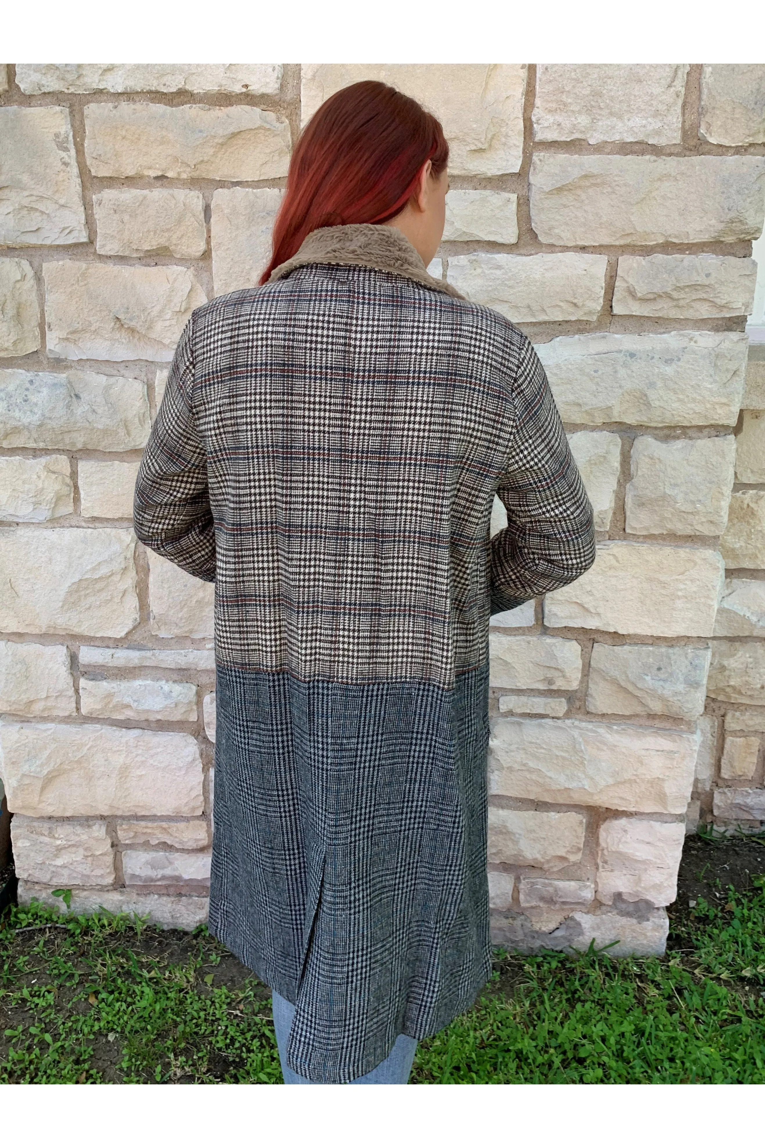 Mystree Plaid Fur Collar Coat