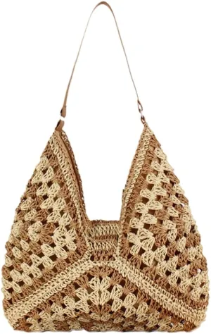 Orgonite Straw Hobo Bags for Women, Vintage Straw Tote Bag, Summer Beach Shoulder Bag, Handwoven Handbag for Travel Work