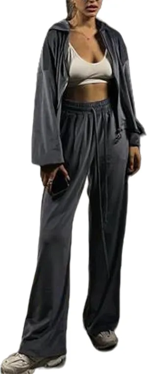 Perbai Womens Velour Tracksuit 2 Piece Sweatsuit Oversized Full Zip Hoodie Wide Leg Pants Sets