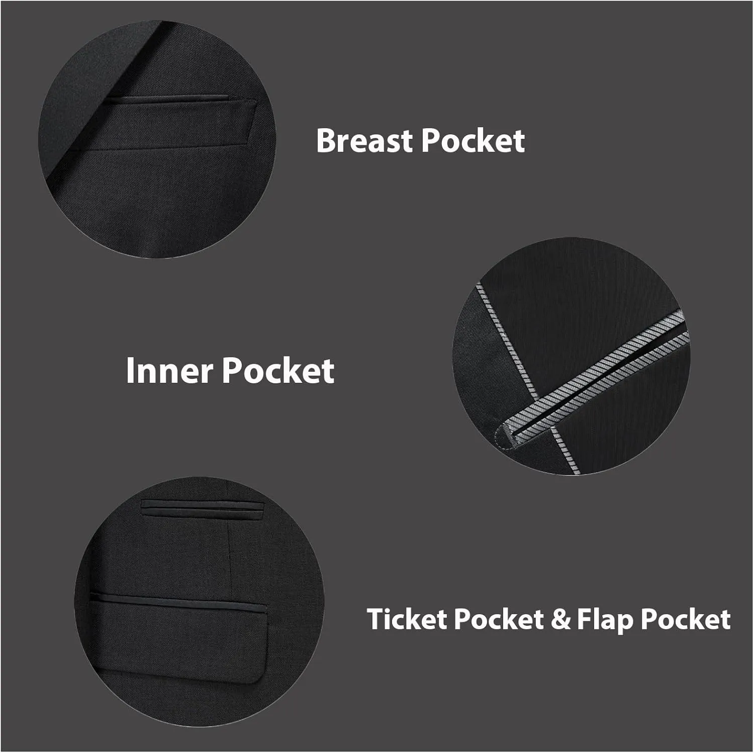 Rogers & Morris Tuxedo Suits for Men Solid 3 Piece Slim FitFormal Set Peak Lapels One Button Jacket Vest Pants