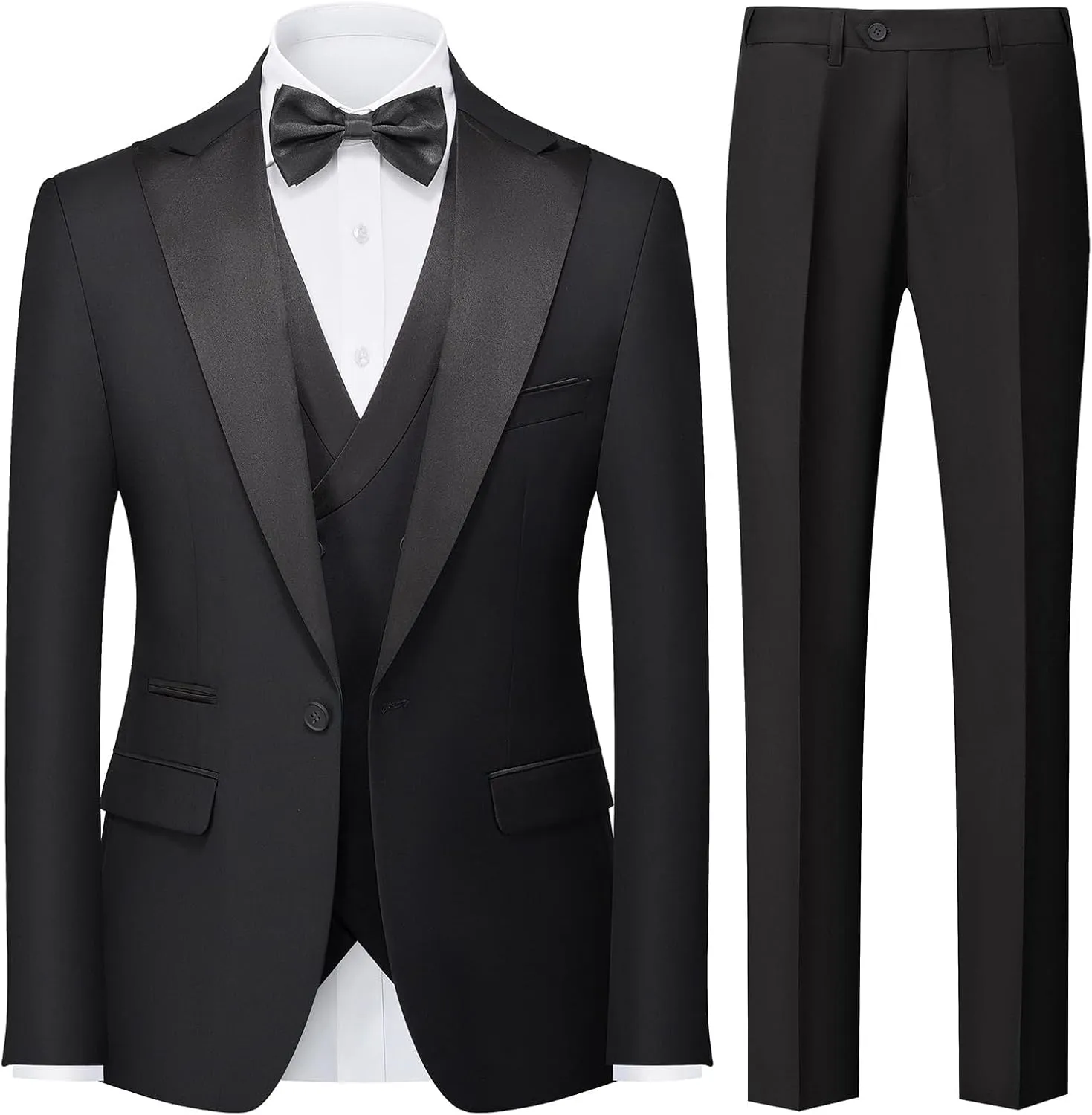 Rogers & Morris Tuxedo Suits for Men Solid 3 Piece Slim FitFormal Set Peak Lapels One Button Jacket Vest Pants