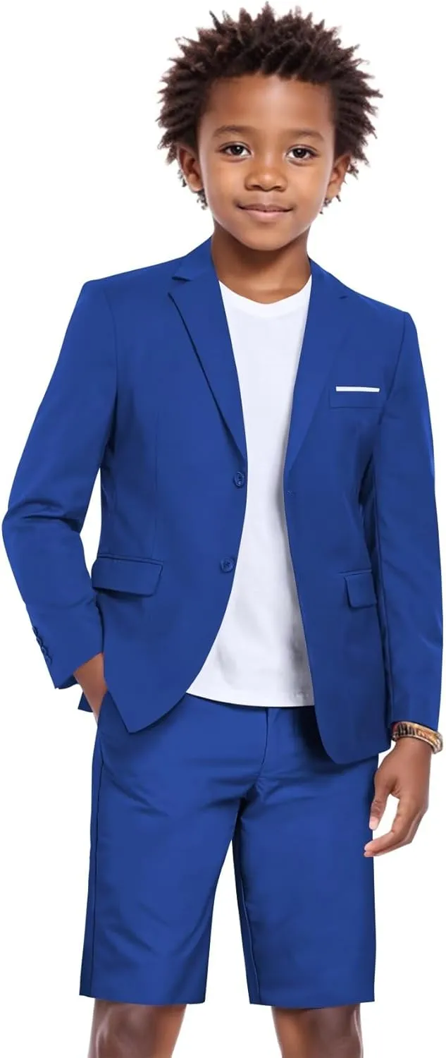 Shorts Suit for Boys 2 Piece Slim Fit Summer Suit Kids Tuxedos Toddler Dress Clothes Blazer and Shorts Set for Beach Wedding