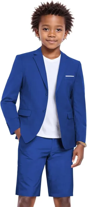 Shorts Suit for Boys 2 Piece Slim Fit Summer Suit Kids Tuxedos Toddler Dress Clothes Blazer and Shorts Set for Beach Wedding