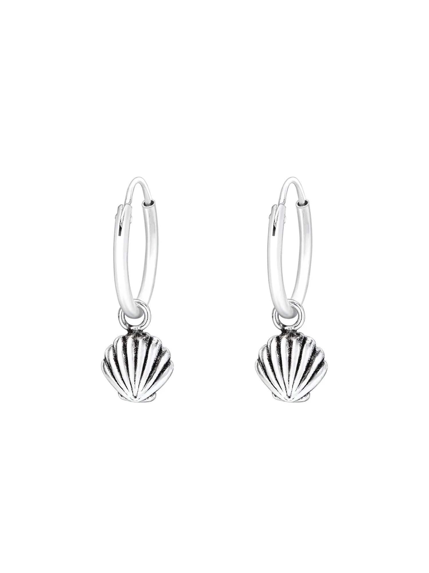 Silver Hanging Shell Huggies Earrings Oxidized