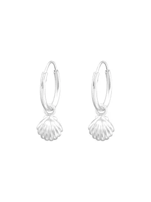Silver Hanging Shell Huggies Earrings