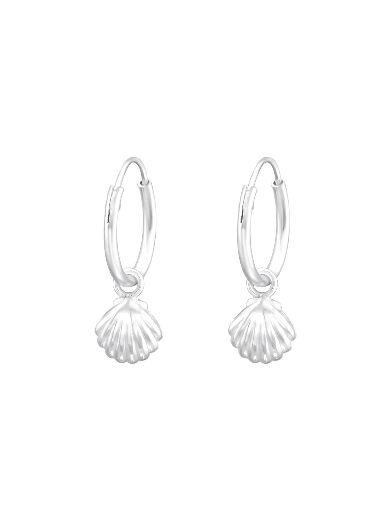 Silver Hanging Shell Huggies Earrings