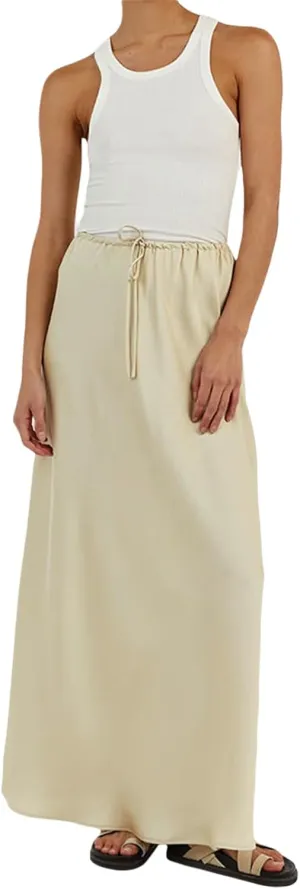 SOLILOQUY Womens Long Skirt Drawstring High Waist Solid Satin Silk Maxi Skirt Elegant A-line Skirts