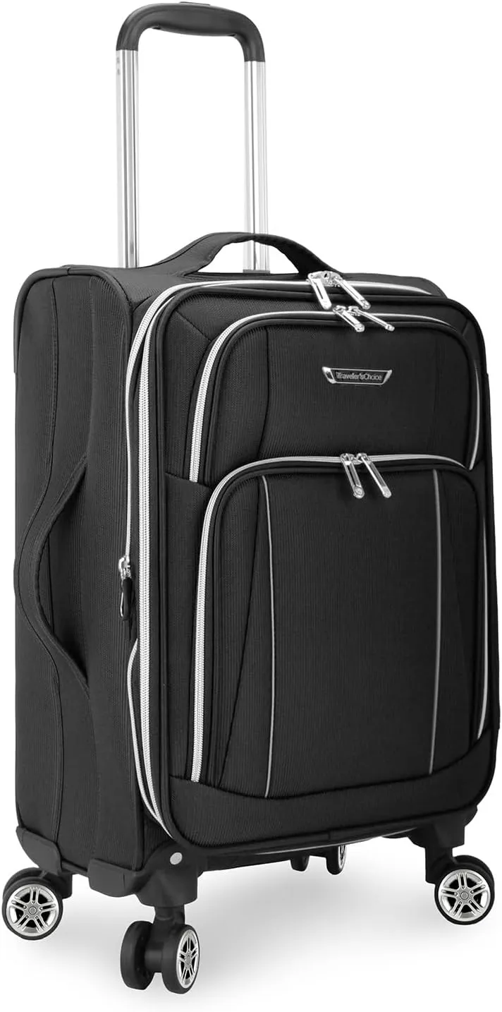 Traveler's Choice Lares Softside Expandable Luggage with Spinner Wheels, Black, Carry-On 22-Inch