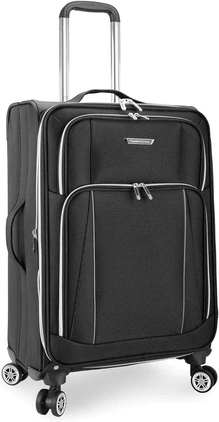Traveler's Choice Lares Softside Expandable Luggage with Spinner Wheels, Black, Checked 26-Inch