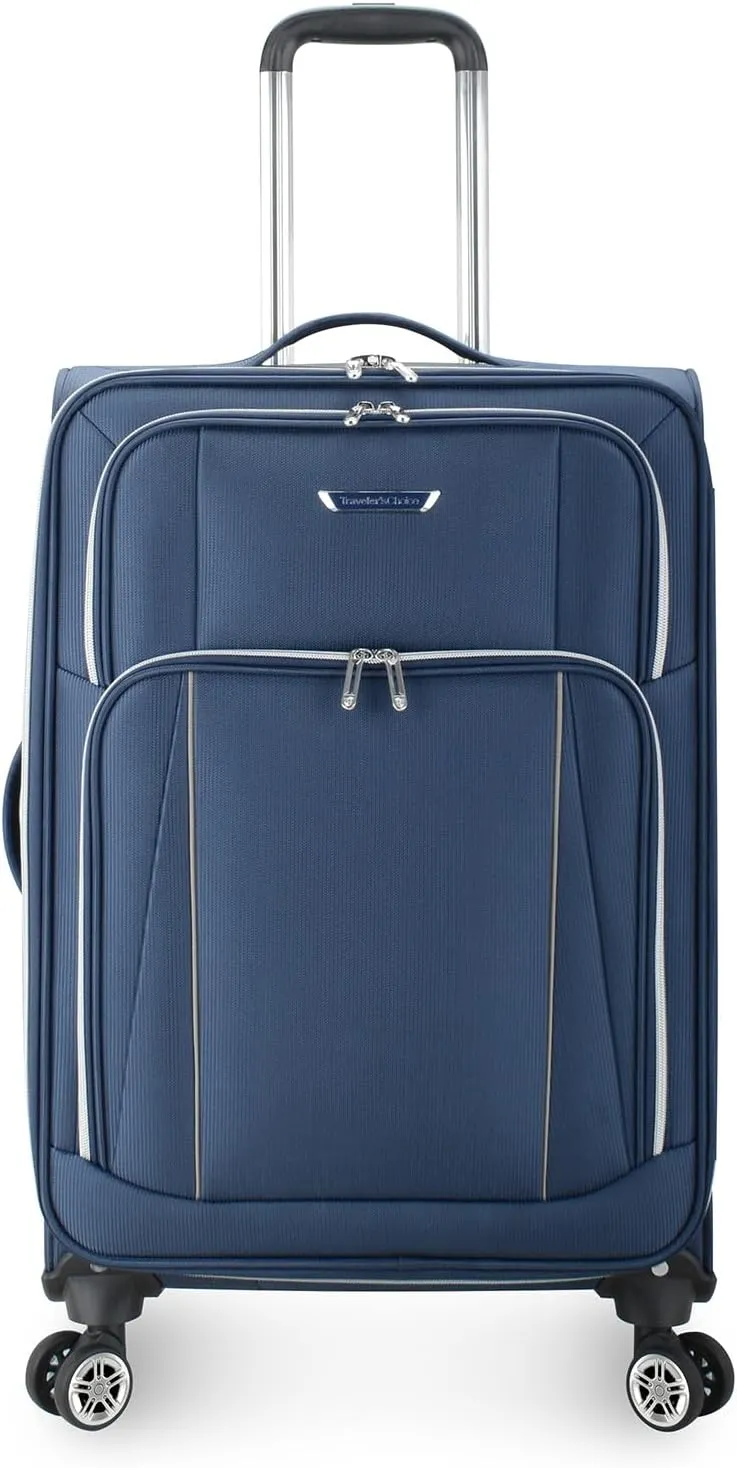 Traveler's Choice Lares Softside Expandable Luggage with Spinner Wheels, Navy, Checked 26-Inch