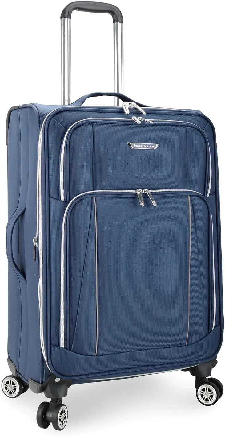 Traveler's Choice Lares Softside Expandable Luggage with Spinner Wheels, Navy, Checked 26-Inch