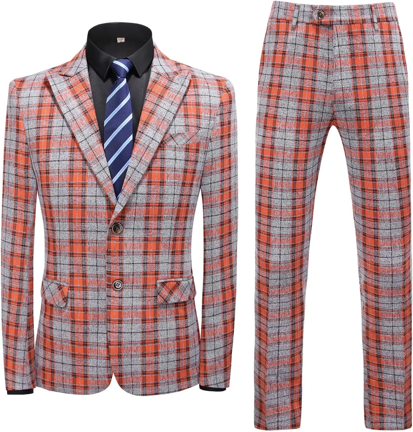 UNINUKOO Mens Suit Slim Fit 3 Piece Plaid Checked Tuxedo Formal Business Wedding Suits for Men