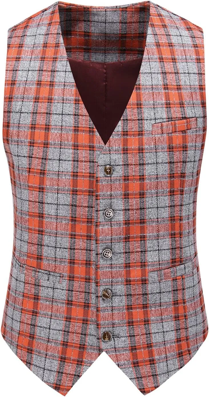 UNINUKOO Mens Suit Slim Fit 3 Piece Plaid Checked Tuxedo Formal Business Wedding Suits for Men