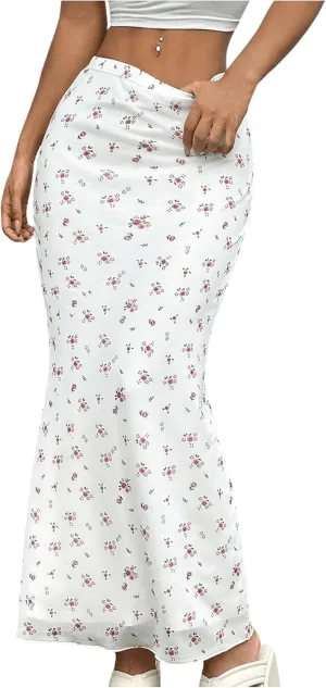 Verdusa Women's Boho Floral Print Drop Waist Fishtail Skirts Holiday Long Bodycon Skirts
