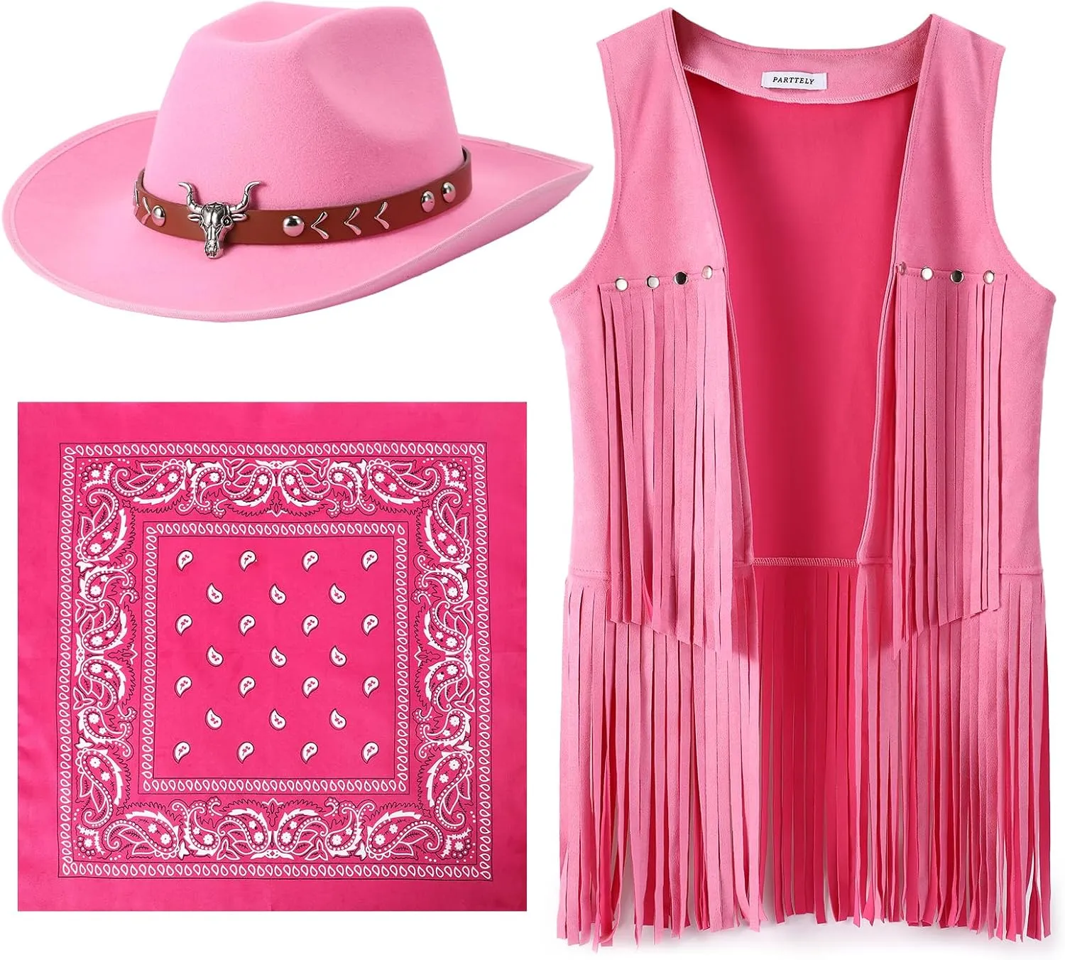 Western Outfits for Women Cowgirl Tassel Sleeveless Vest Cowboy Hat and Paisley Bandana