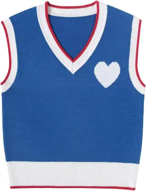 Women Sweater Vest Top for Girl Sleeveless V Neck Short Pullover Tank Color Block Striped Classical Cable Knit