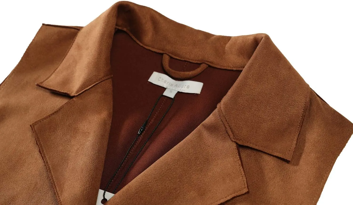 Women's Long Sleeveless Suede Vest Casual Lapel Open Front Duster Vest