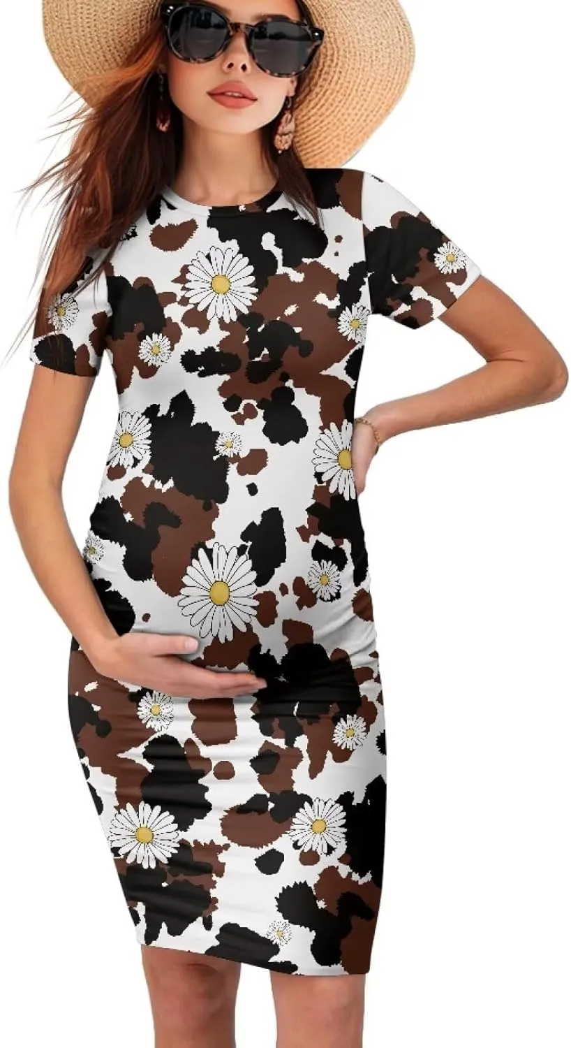 Womens Side Ruched Maternity Dress for Wedding Guest Baby Shower Pregnancy Clothes Ultra-Soft Bodycon Dress S-XXL