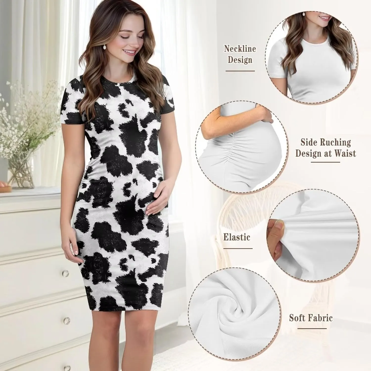 Womens Side Ruched Maternity Dress for Wedding Guest Baby Shower Pregnancy Clothes Ultra-Soft Bodycon Dress S-XXL