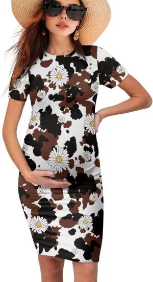 Womens Side Ruched Maternity Dress for Wedding Guest Baby Shower Pregnancy Clothes Ultra-Soft Bodycon Dress S-XXL