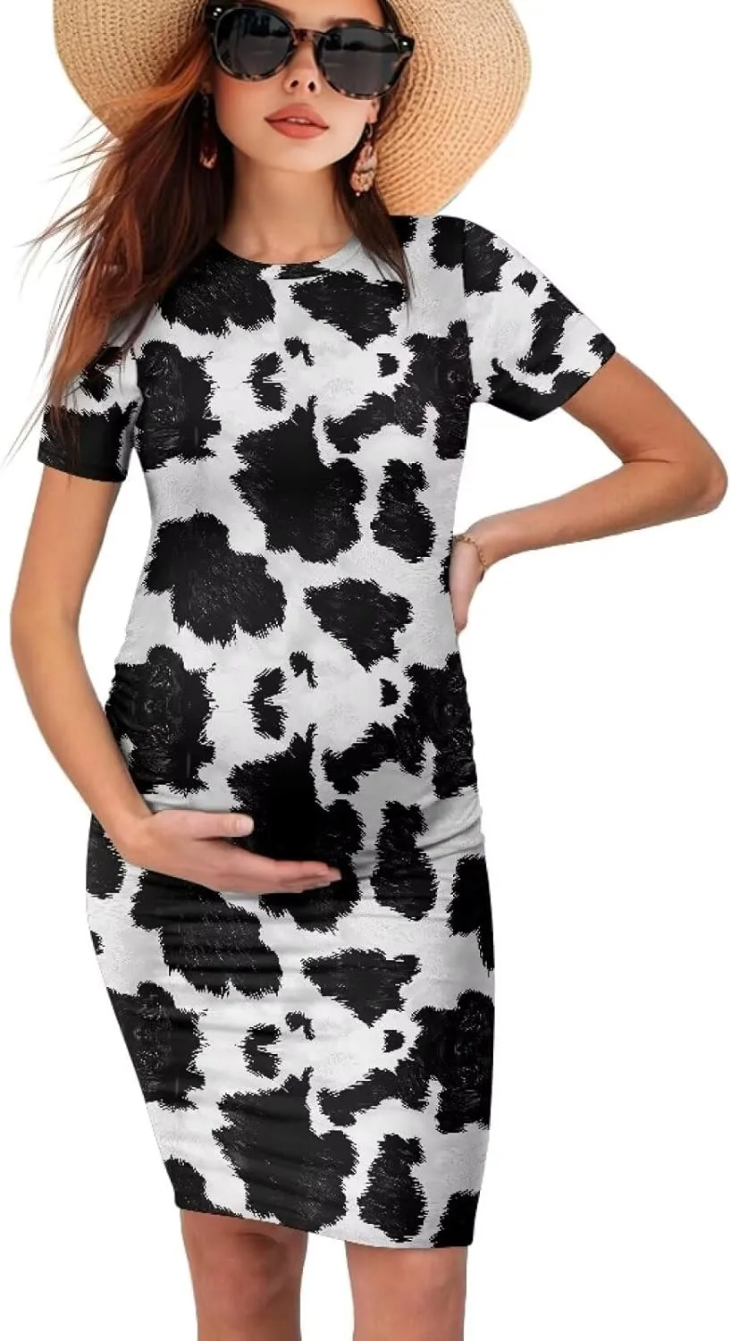 Womens Side Ruched Maternity Dress for Wedding Guest Baby Shower Pregnancy Clothes Ultra-Soft Bodycon Dress S-XXL