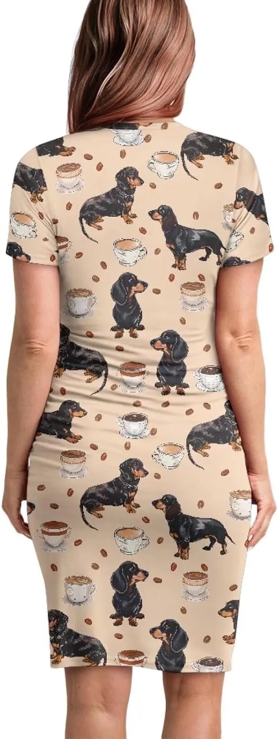 Womens Side Ruched Maternity Dress for Wedding Guest Baby Shower Pregnancy Clothes Ultra-Soft Bodycon Dress S-XXL