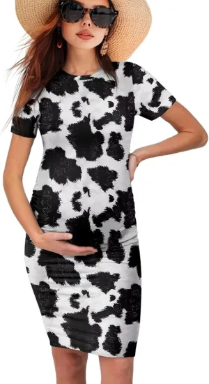 Womens Side Ruched Maternity Dress for Wedding Guest Baby Shower Pregnancy Clothes Ultra-Soft Bodycon Dress S-XXL
