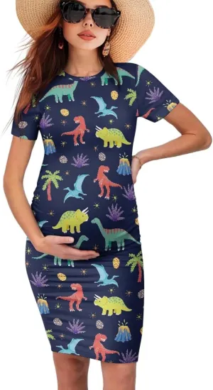 Womens Side Ruched Maternity Dress for Wedding Guest Baby Shower Pregnancy Clothes Ultra-Soft Bodycon Dress S-XXL