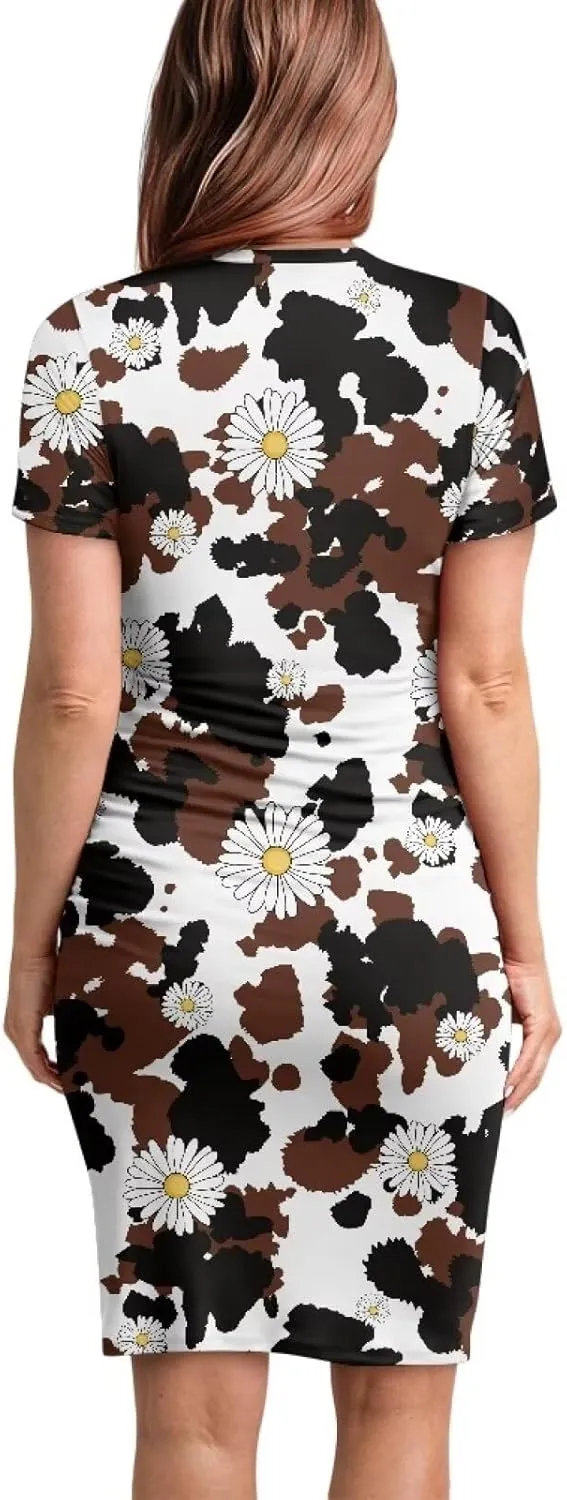 Womens Side Ruched Maternity Dress for Wedding Guest Baby Shower Pregnancy Clothes Ultra-Soft Bodycon Dress S-XXL