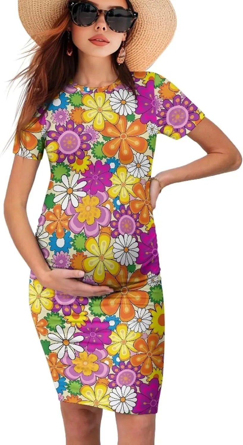 Womens Side Ruched Maternity Dress for Wedding Guest Baby Shower Pregnancy Clothes Ultra-Soft Bodycon Dress S-XXL