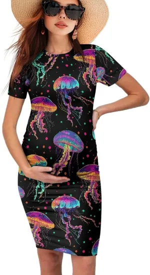 Womens Side Ruched Maternity Dress for Wedding Guest Baby Shower Pregnancy Clothes Ultra-Soft Bodycon Dress S-XXL