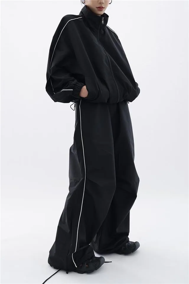 Women's Sports Shell Jacket Cardigan Coat Wide Leg Pants