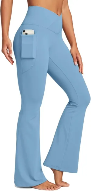 Womens Yoga Pants Women High Waist Waist Athletic Flare Yoga Leggings with Side Pockets Bell Bottom