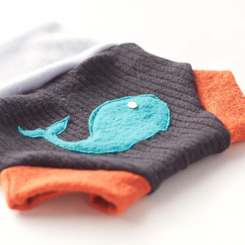 Wool Diaper Cover with Whale Appliqué