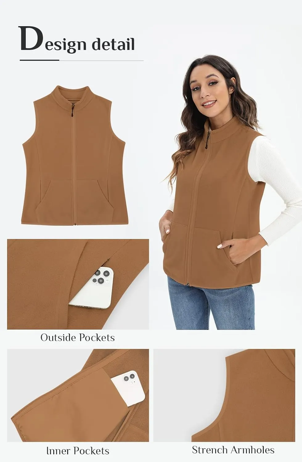 Xeoxarel Women's Fleece Vest with 6 Pockets (XS-2XL)