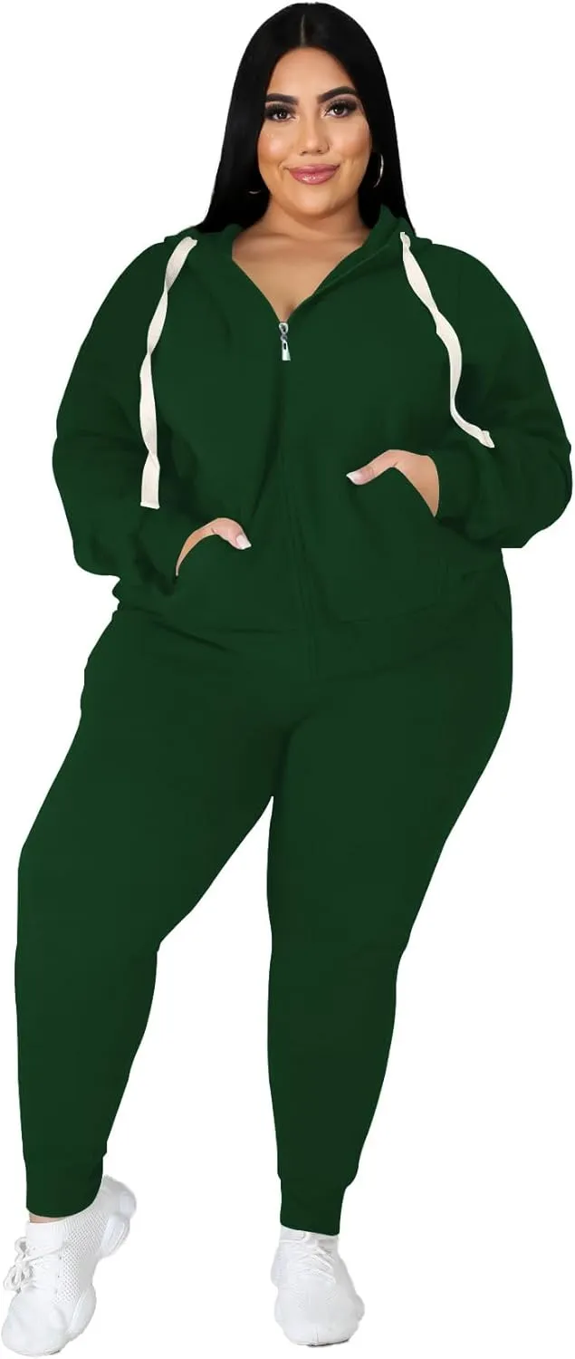 YeGine Womens Plus Size Two Piece Outfits Sweatsuits Casual Long Sleeve Set With Pockets