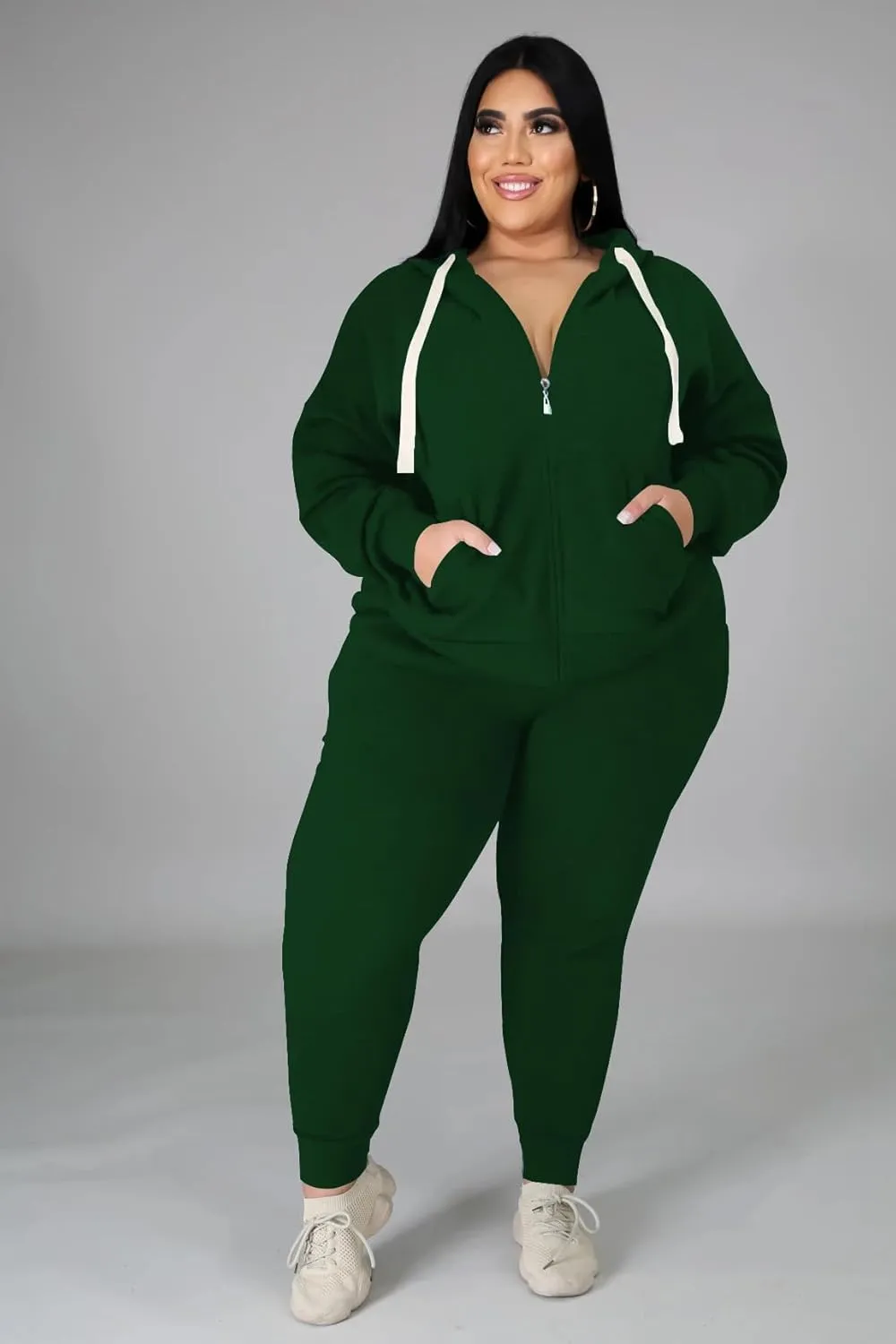 YeGine Womens Plus Size Two Piece Outfits Sweatsuits Casual Long Sleeve Set With Pockets