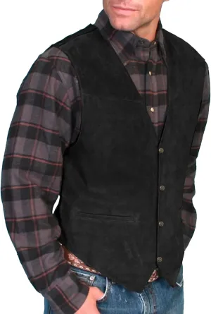 ZHUER Mens Cowboy Suede Leather Vest - Retro Faux Suede Waistcoat for Men - Slim Fit Sleeveless Casual Vest Jacket
