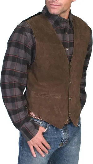 ZHUER Men's Cowboy Suede Leather Vest Western Vest Retro Faux Suede Waistcoat for Men Slim Fit Sleeveless Casual Vest Jacket